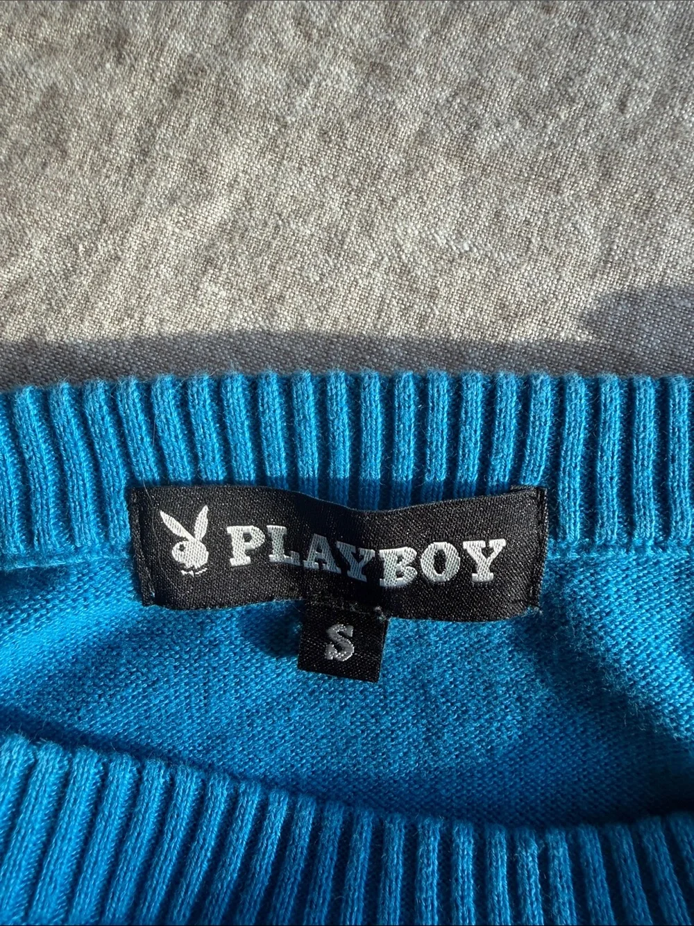 Playboy Blue Bunny Logo Cotton Sweater Y2K Graphic Knit Top Small